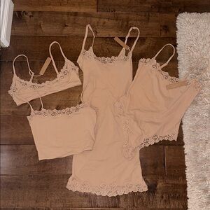 SKIMS FITS EVERYBODY LACE BRALETTE, CAMI, DRESS, BODYSUIT BUNDLE CLAY XS/SMALL